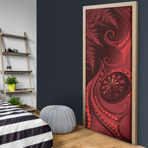 New Zealand Red Darts Door Cover Maori Fern Curve Style