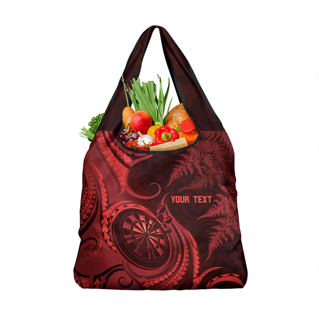 Personalised New Zealand Red Darts Grocery Bag Maori Fern Curve Style