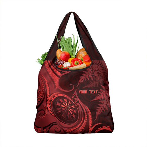 Personalised New Zealand Red Darts Grocery Bag Maori Fern Curve Style