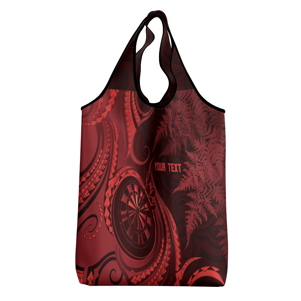 Personalised New Zealand Red Darts Grocery Bag Maori Fern Curve Style