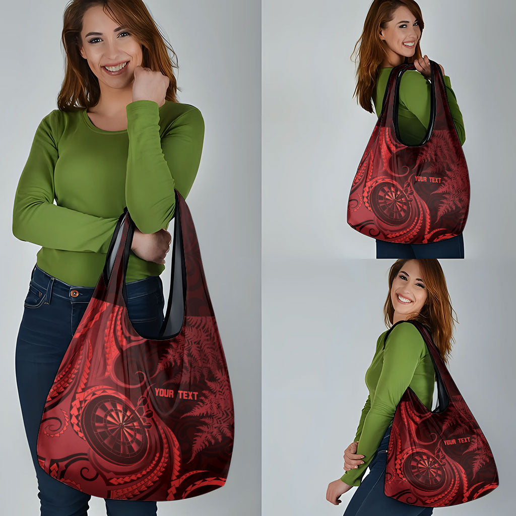 Personalised New Zealand Red Darts Grocery Bag Maori Fern Curve Style