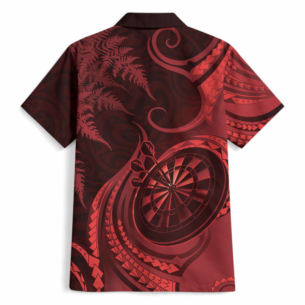 Personalised New Zealand Red Darts Hawaiian Shirt Maori Fern Curve Style