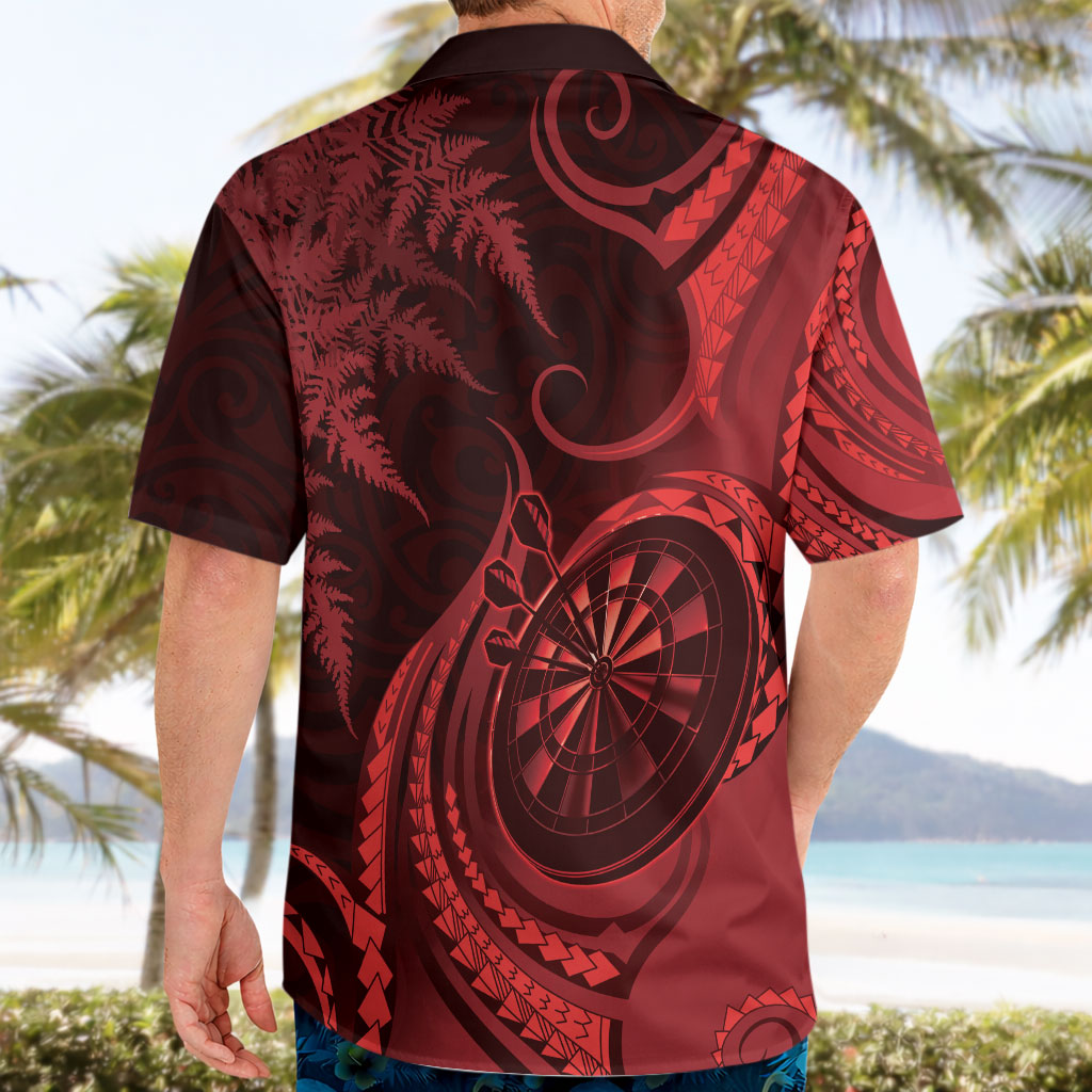 Personalised New Zealand Red Darts Hawaiian Shirt Maori Fern Curve Style