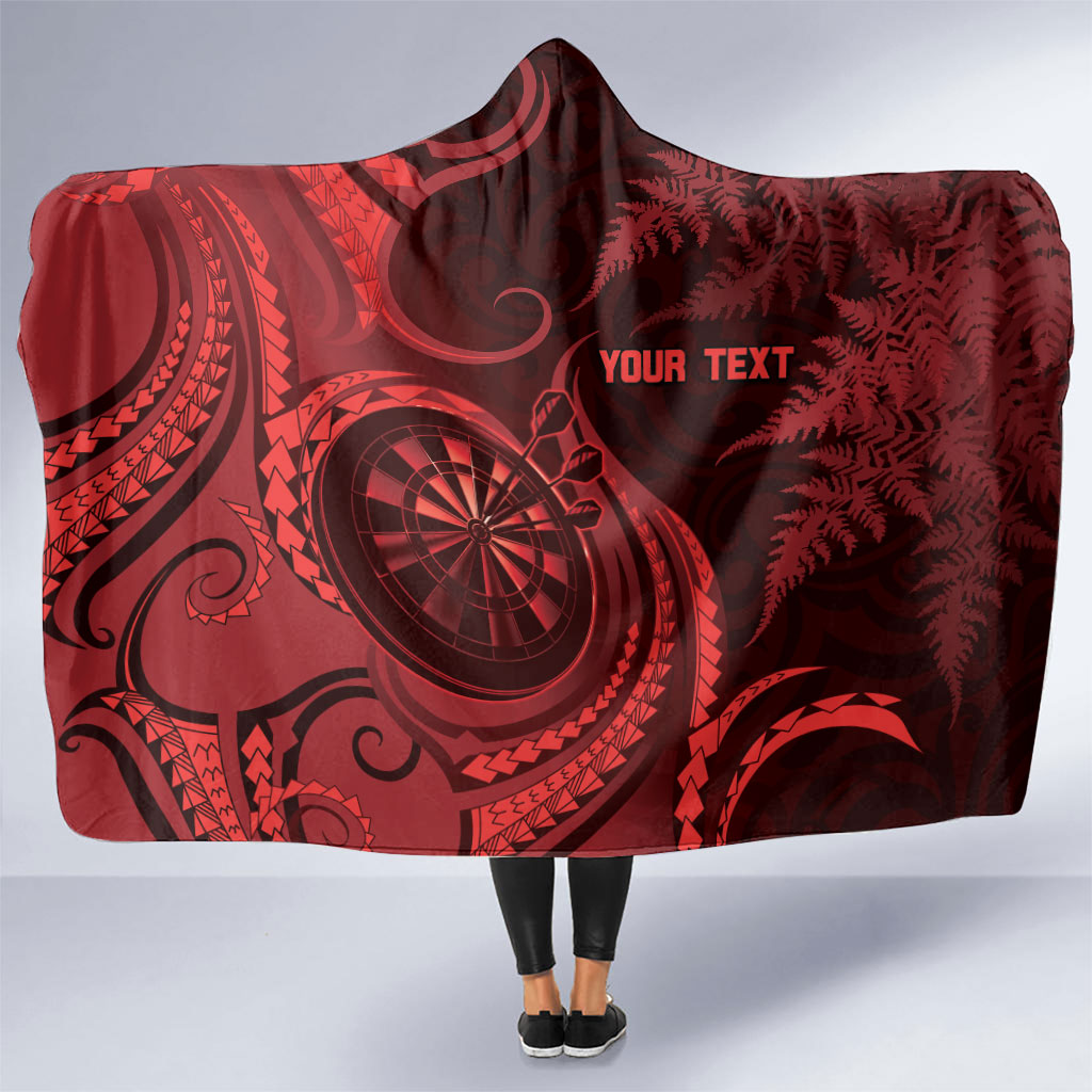 Personalised New Zealand Red Darts Hooded Blanket Maori Fern Curve Style