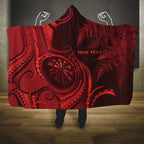 Personalised New Zealand Red Darts Hooded Blanket Maori Fern Curve Style