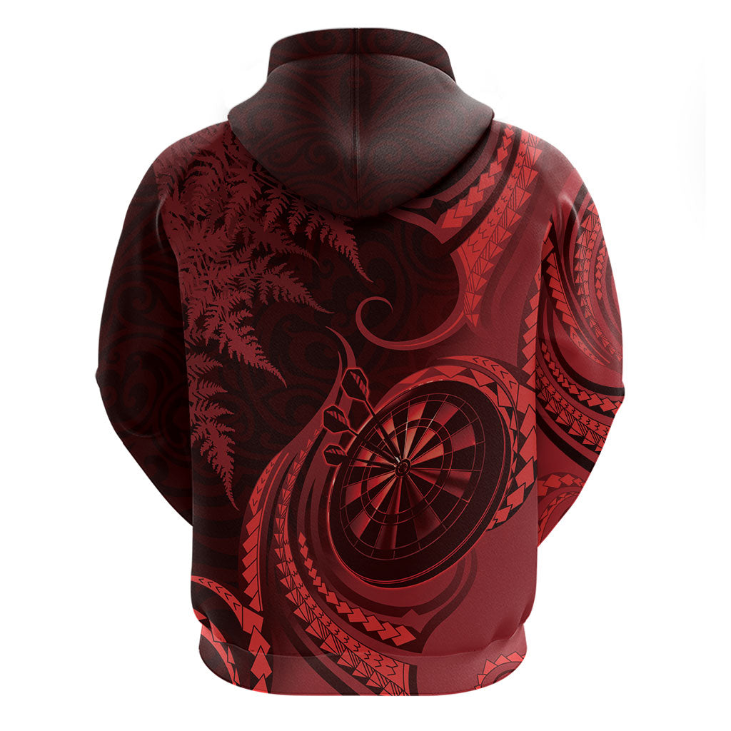 Personalised New Zealand Red Darts Hoodie Maori Fern Curve Style