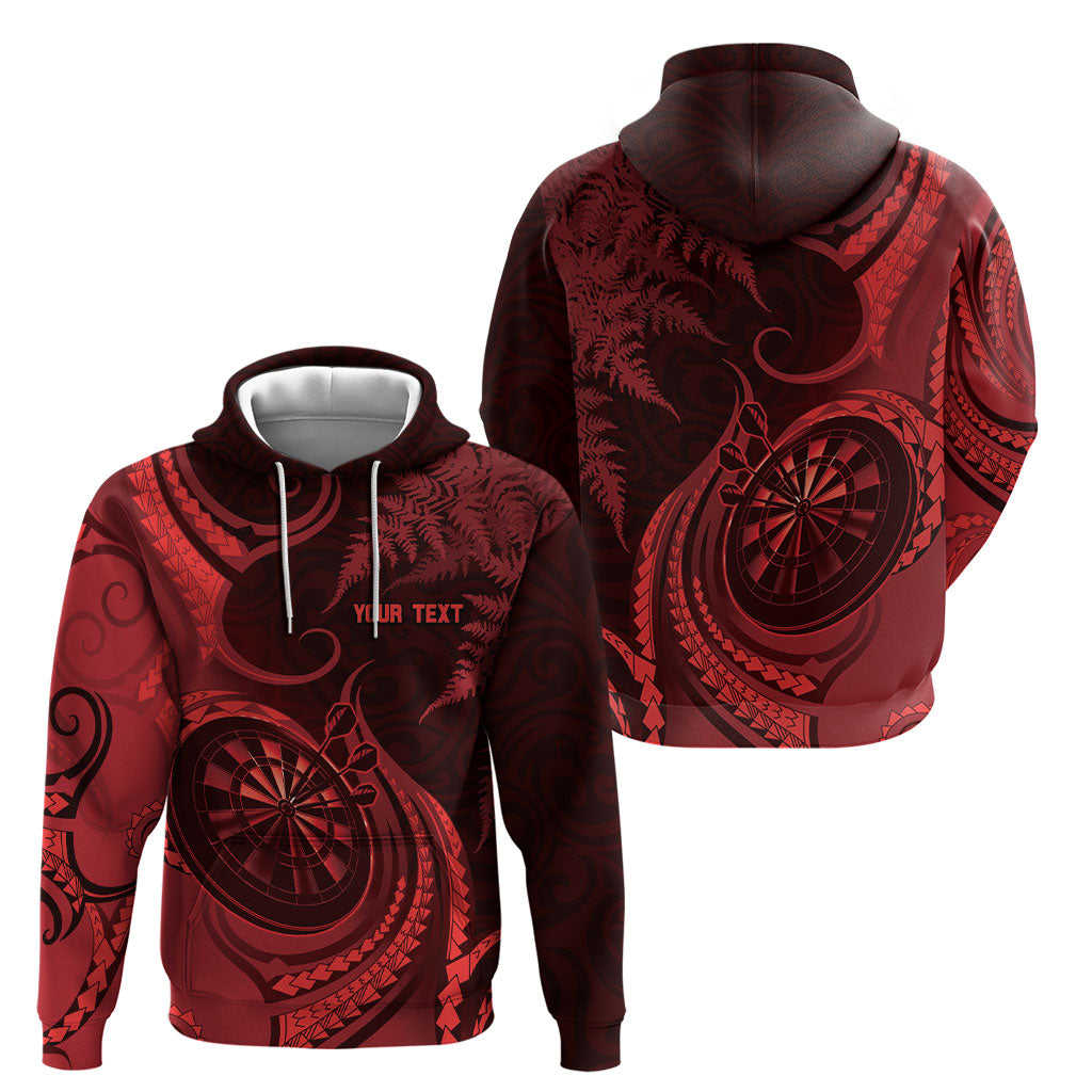 Personalised New Zealand Red Darts Hoodie Maori Fern Curve Style