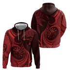 Personalised New Zealand Red Darts Hoodie Maori Fern Curve Style