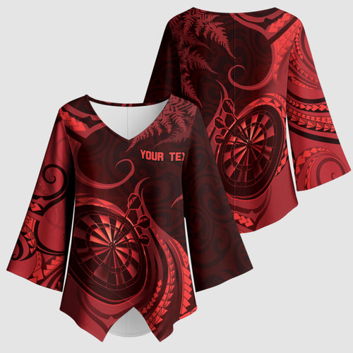 Personalised New Zealand Red Darts Kimono Sleeve Blouse Maori Fern Curve Style