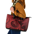 Personalised New Zealand Red Darts Leather Tote Bag Maori Fern Curve Style