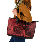 Personalised New Zealand Red Darts Leather Tote Bag Maori Fern Curve Style