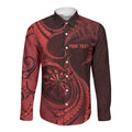 Personalised New Zealand Red Darts Long Sleeve Button Shirt Maori Fern Curve Style