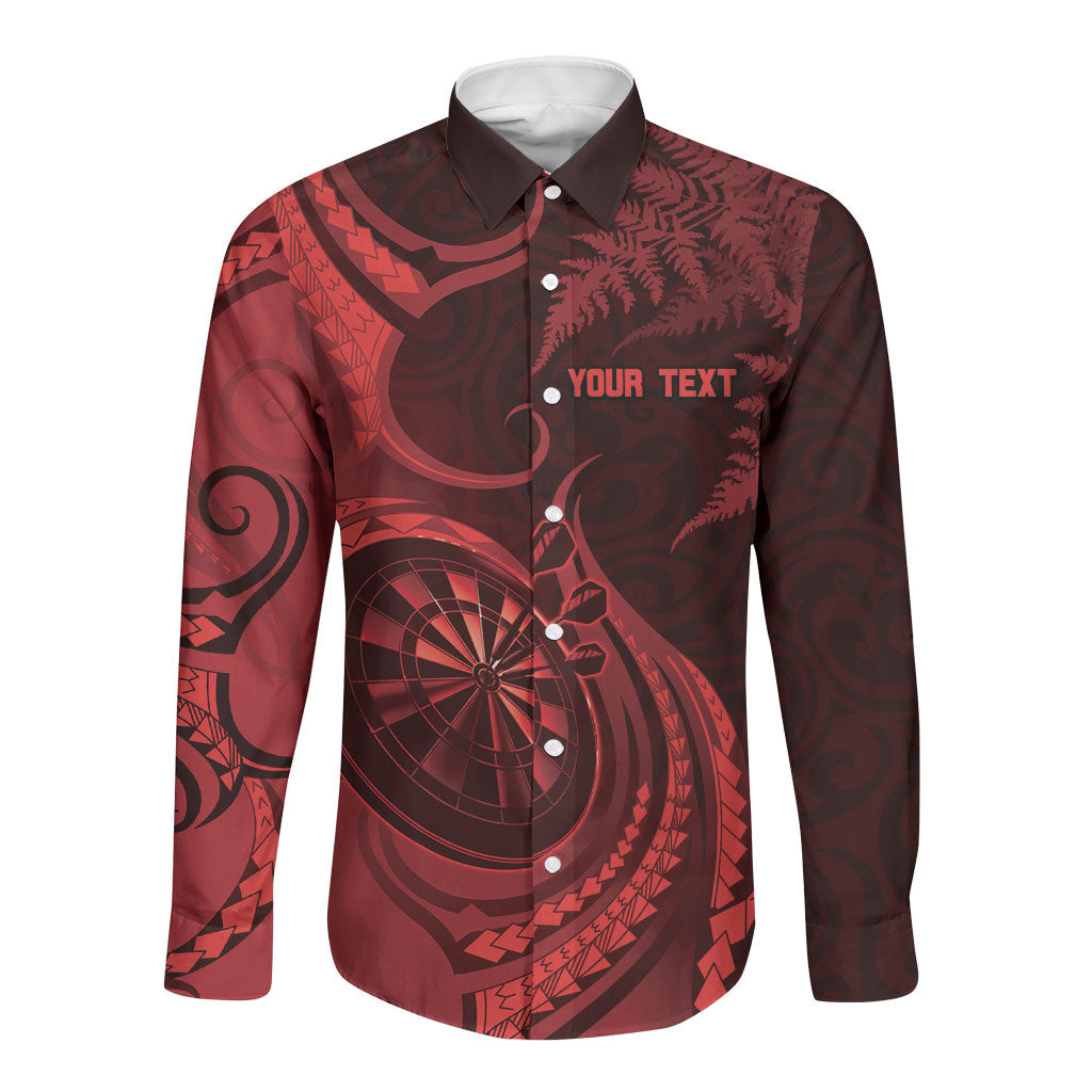 Personalised New Zealand Red Darts Long Sleeve Button Shirt Maori Fern Curve Style