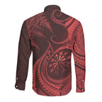 Personalised New Zealand Red Darts Long Sleeve Button Shirt Maori Fern Curve Style
