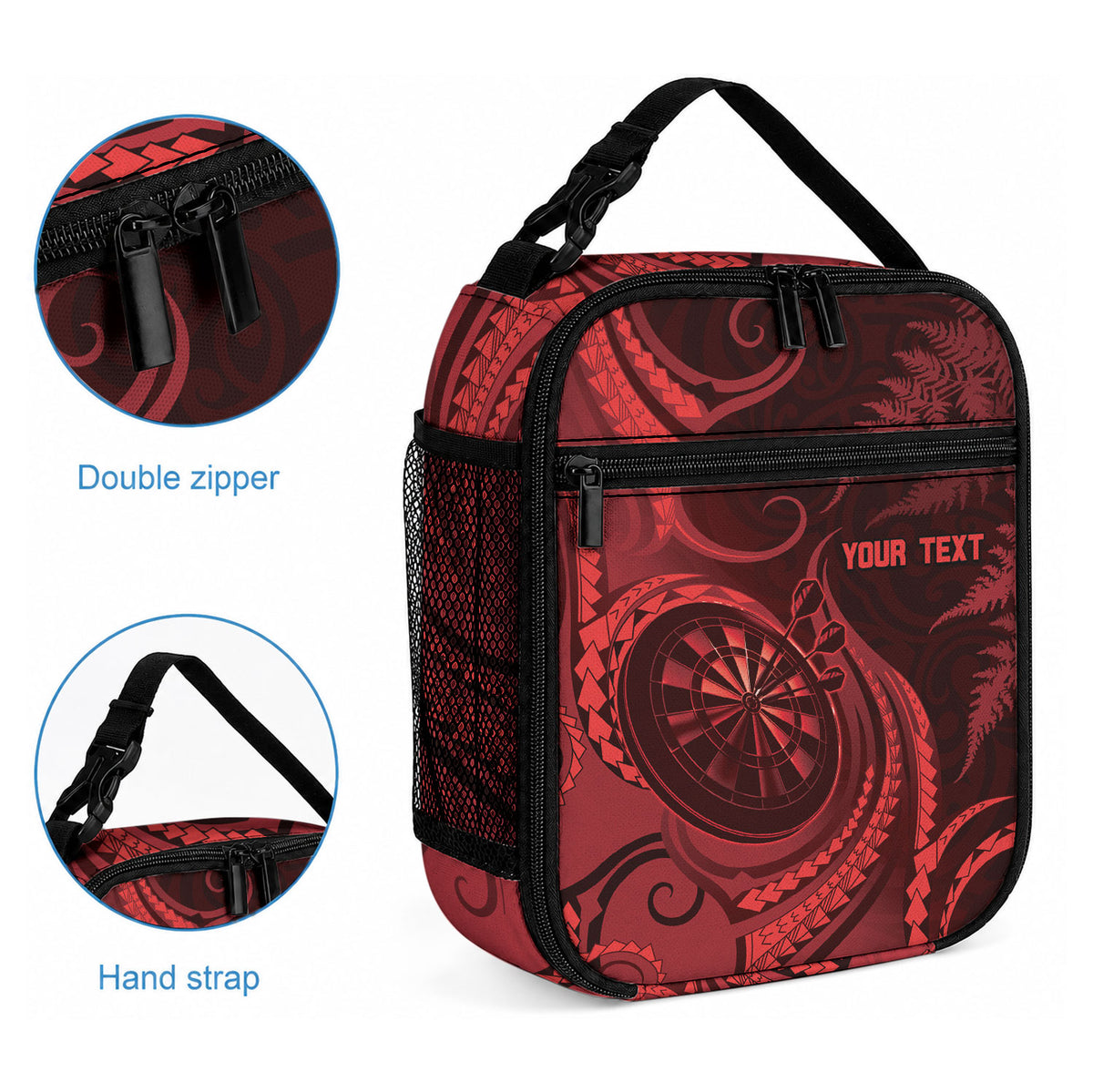 Personalised New Zealand Red Darts Lunch Bag Maori Fern Curve Style