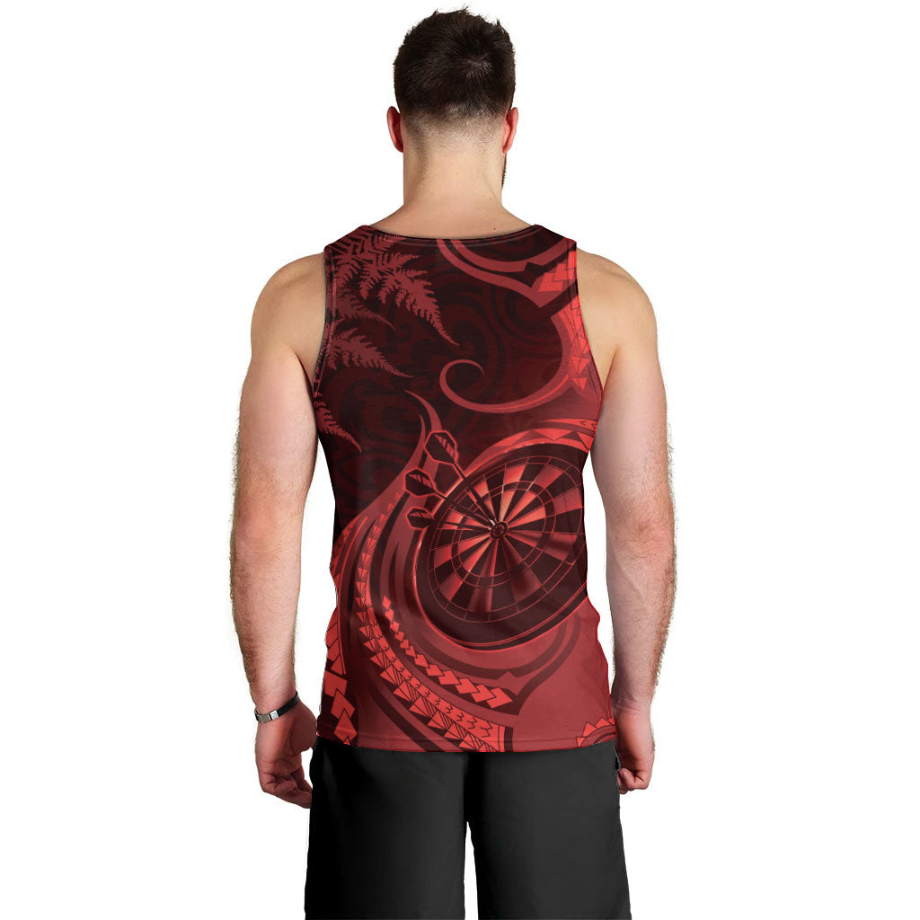 Personalised New Zealand Red Darts Men Tank Top Maori Fern Curve Style