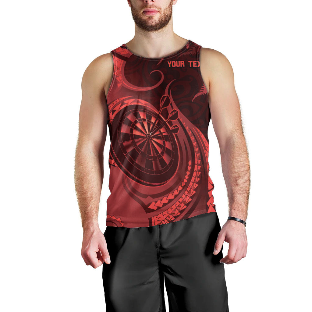 Personalised New Zealand Red Darts Men Tank Top Maori Fern Curve Style