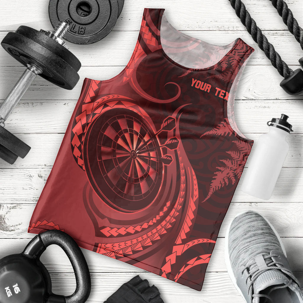 Personalised New Zealand Red Darts Men Tank Top Maori Fern Curve Style