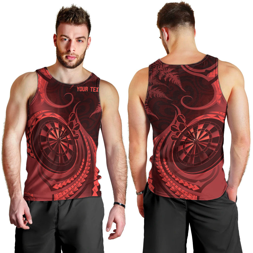 Personalised New Zealand Red Darts Men Tank Top Maori Fern Curve Style