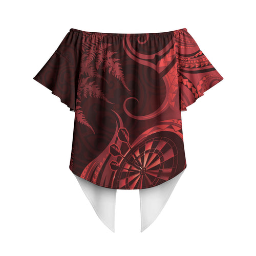 Personalised New Zealand Red Darts Off Shoulder Wrap Waist Top Maori Fern Curve Style
