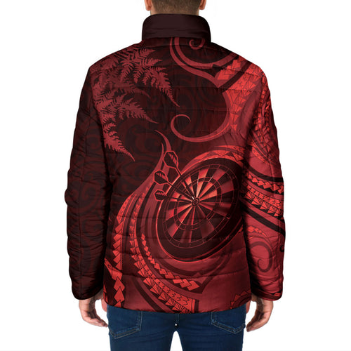 Personalised New Zealand Red Darts Padded Jacket Maori Fern Curve Style