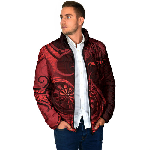 Personalised New Zealand Red Darts Padded Jacket Maori Fern Curve Style