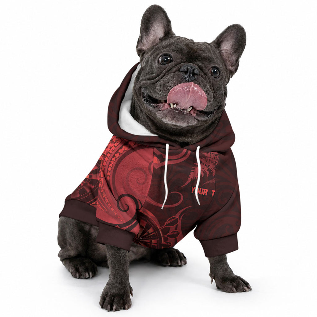 Personalised New Zealand Red Darts Pet Hoodie Maori Fern Curve Style