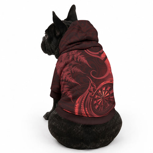 Personalised New Zealand Red Darts Pet Hoodie Maori Fern Curve Style