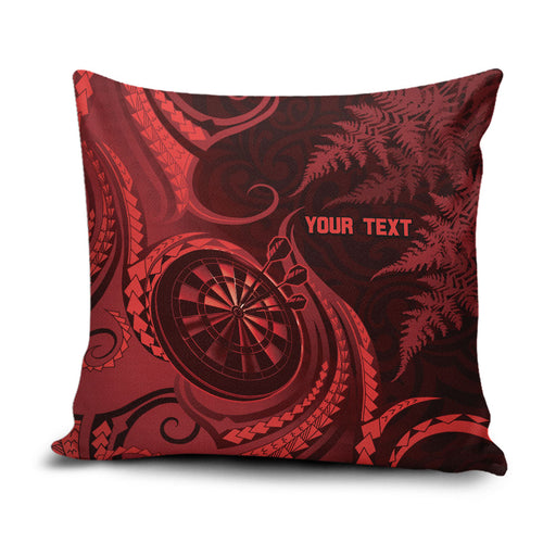Personalised New Zealand Red Darts Pillow Cover Maori Fern Curve Style
