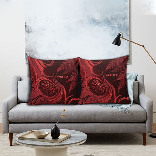 Personalised New Zealand Red Darts Pillow Cover Maori Fern Curve Style