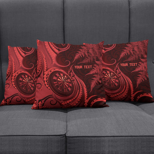 Personalised New Zealand Red Darts Pillow Cover Maori Fern Curve Style