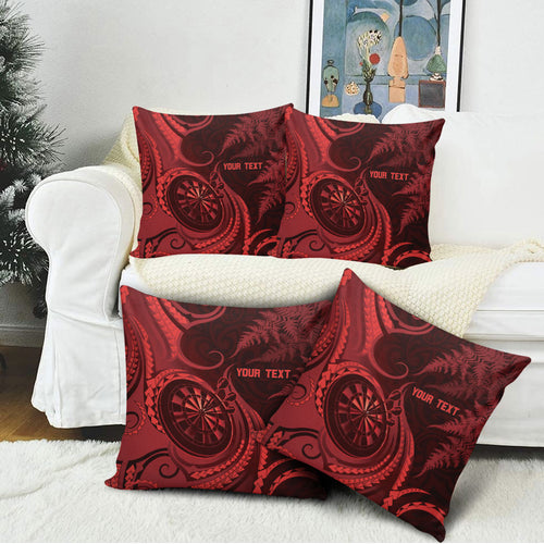 Personalised New Zealand Red Darts Pillow Cover Maori Fern Curve Style