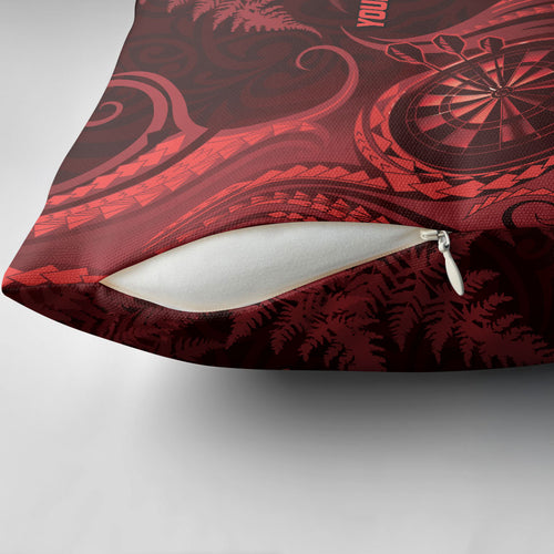 Personalised New Zealand Red Darts Pillow Cover Maori Fern Curve Style
