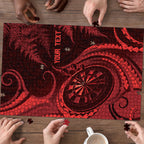 Personalised New Zealand Red Darts Puzzle Maori Fern Curve Style