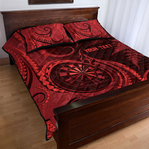 Personalised New Zealand Red Darts Quilt Bed Set Maori Fern Curve Style