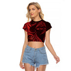 Personalised New Zealand Red Darts Raglan Cropped T Shirt Maori Fern Curve Style