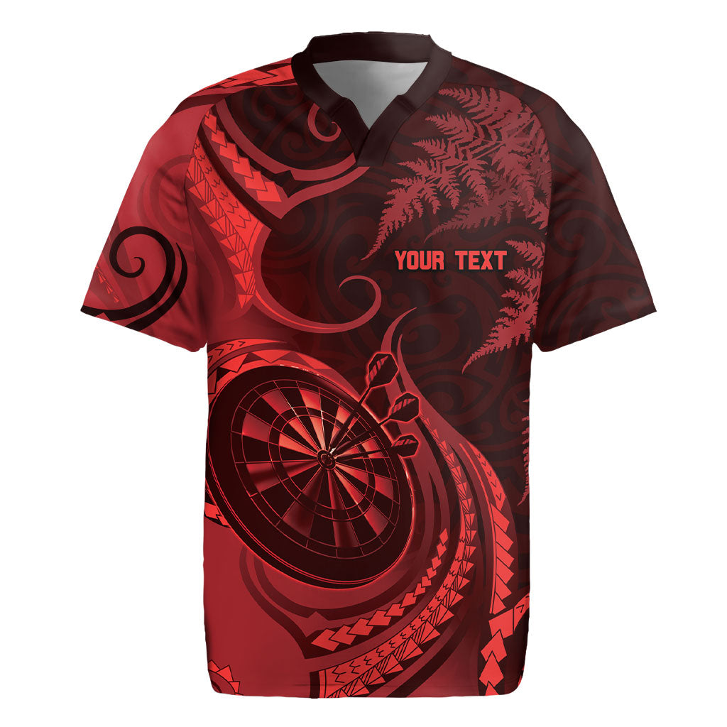Personalised New Zealand Red Darts Rugby Jersey Maori Fern Curve Style