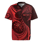 Personalised New Zealand Red Darts Rugby Jersey Maori Fern Curve Style