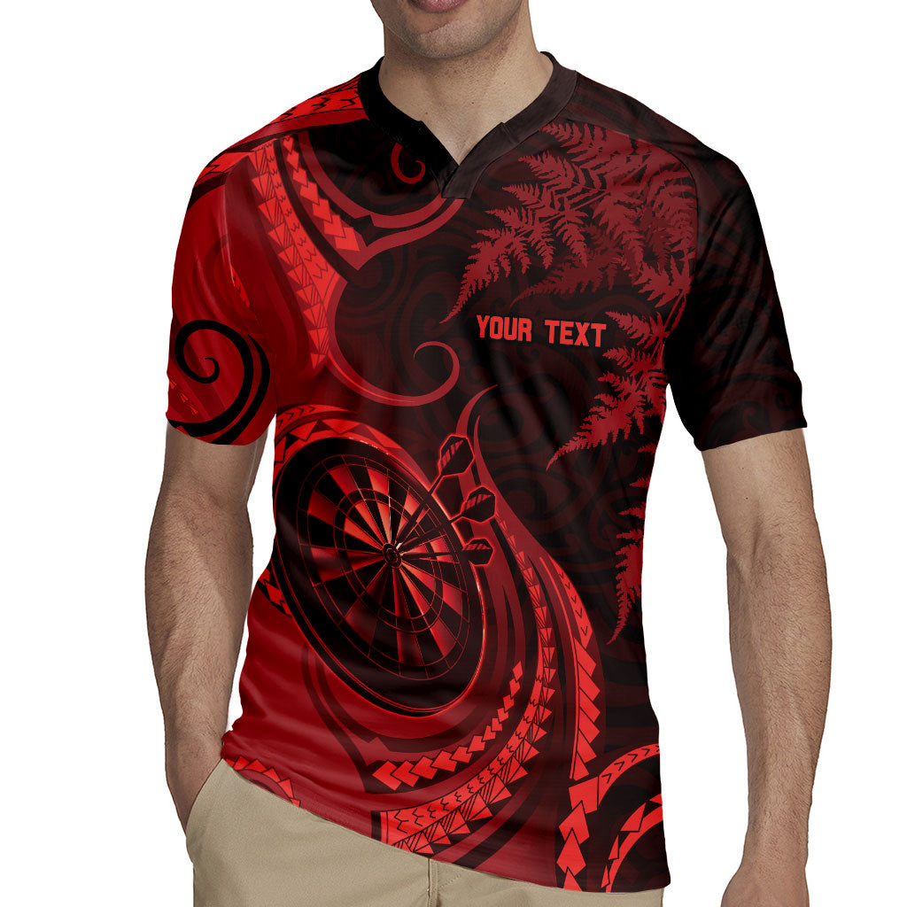 Personalised New Zealand Red Darts Rugby Jersey Maori Fern Curve Style