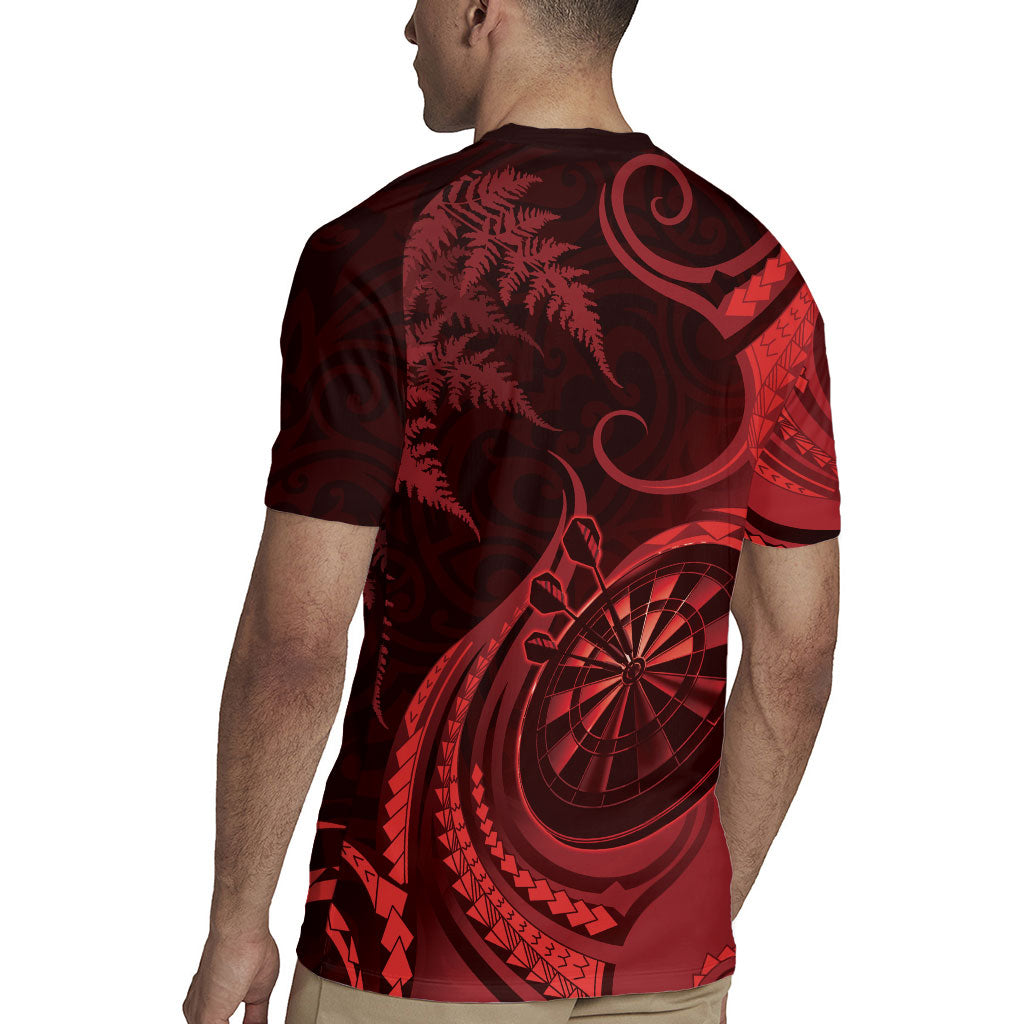 Personalised New Zealand Red Darts Rugby Jersey Maori Fern Curve Style
