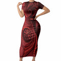 Personalised New Zealand Red Darts Short Sleeve Bodycon Dress Maori Fern Curve Style