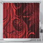 Personalised New Zealand Red Darts Shower Curtain Maori Fern Curve Style