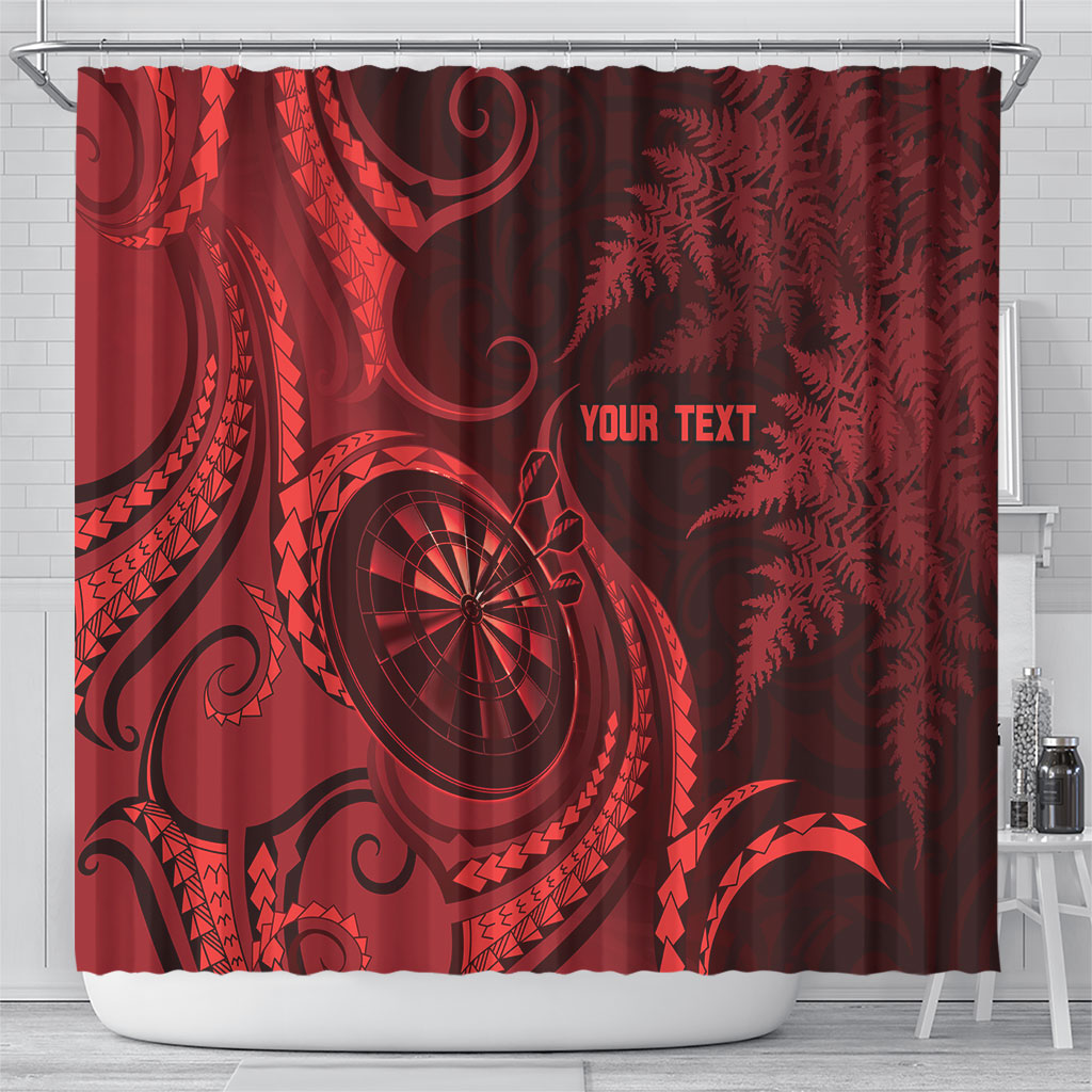 Personalised New Zealand Red Darts Shower Curtain Maori Fern Curve Style