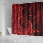 Personalised New Zealand Red Darts Shower Curtain Maori Fern Curve Style