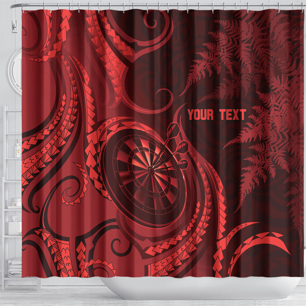 Personalised New Zealand Red Darts Shower Curtain Maori Fern Curve Style