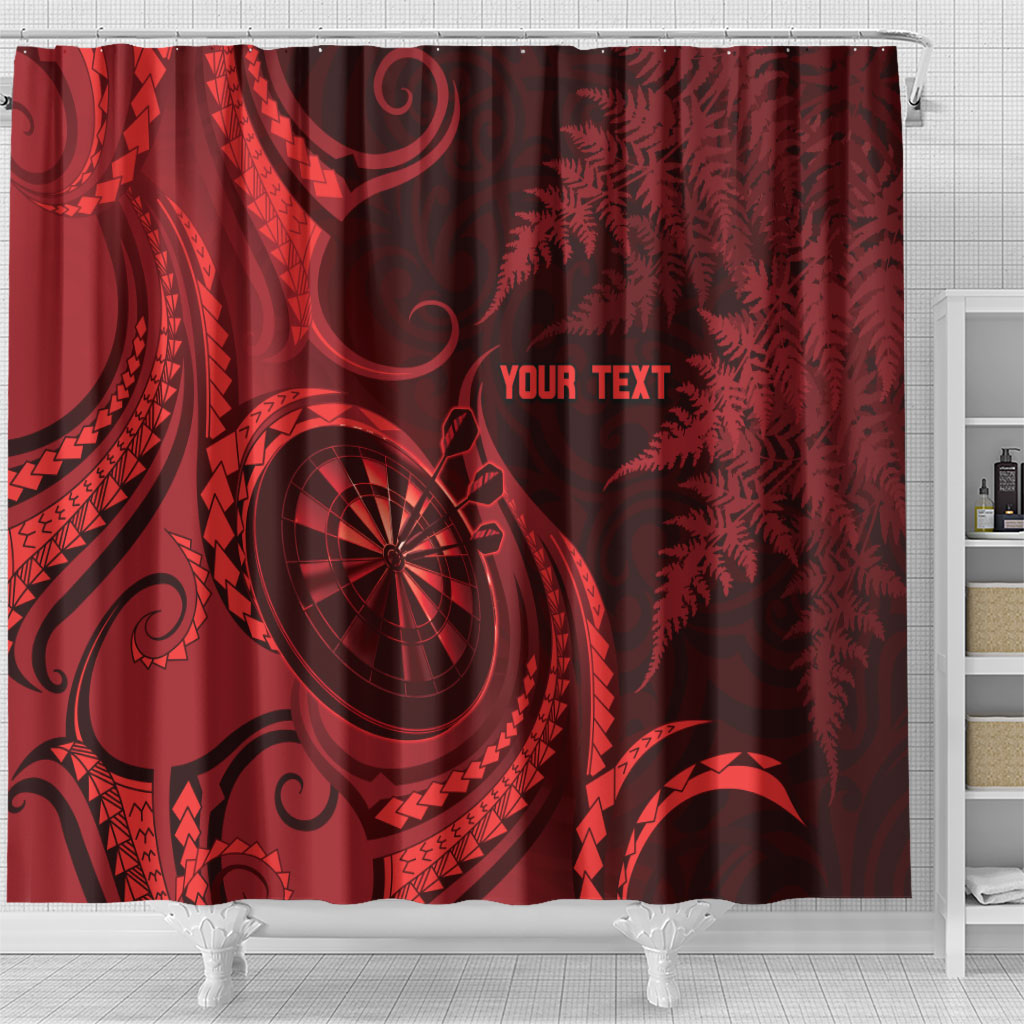 Personalised New Zealand Red Darts Shower Curtain Maori Fern Curve Style