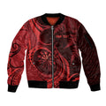 Personalised New Zealand Red Darts Sleeve Zip Bomber Jacket Maori Fern Curve Style