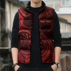 Personalised New Zealand Red Darts Sleeveless Puffer Jacket Maori Fern Curve Style
