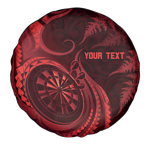 Personalised New Zealand Red Darts Spare Tire Cover Maori Fern Curve Style