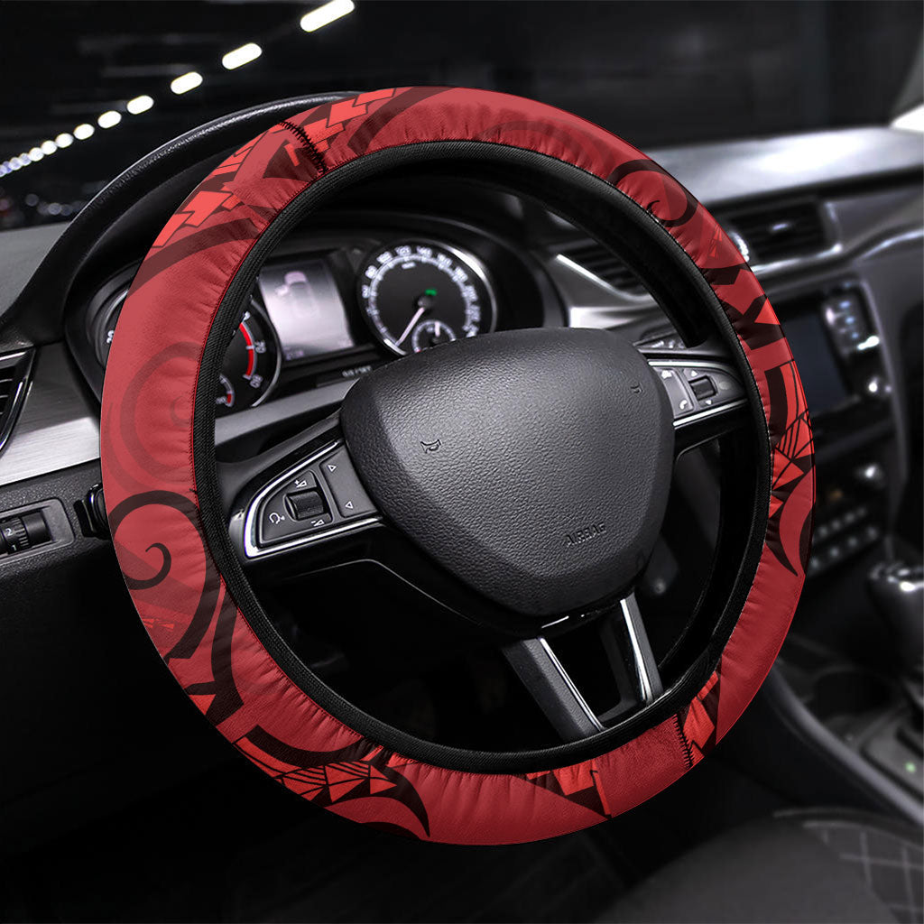 New Zealand Red Darts Steering Wheel Cover Maori Fern Curve Style